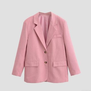 Women's Fashion Pink Blazer Polyester Notched Lapel Single Breasted Suit Jacket Casual Sweet Cool Style Outerwear with Flap Pockets for Ladies Party Office