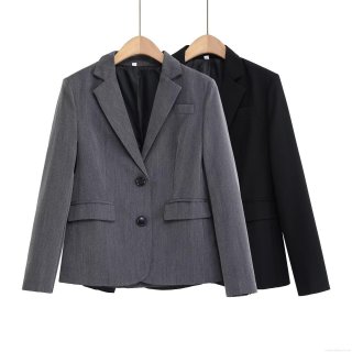 Women's Slim Fit Notched Lapel Blazer Jacket Single Breasted Two Button Polyester Spandex Suit Coat with Pockets Elegant Office Commuter Outerwear for Autumn