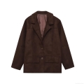 Women's Faux Suede Blazer Jacket Elegant Lapel Long Sleeve Single Breasted Solid Color Outerwear For Commuting Office Fall Fashion Coat