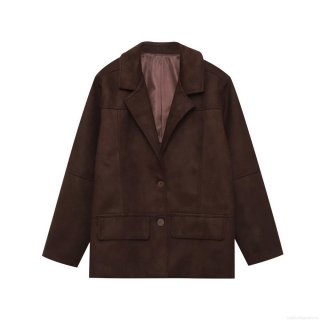 Women's Faux Suede Blazer Jacket Elegant Lapel Long Sleeve Single Breasted Solid Color Outerwear For Commuting Office Fall Fashion Coat