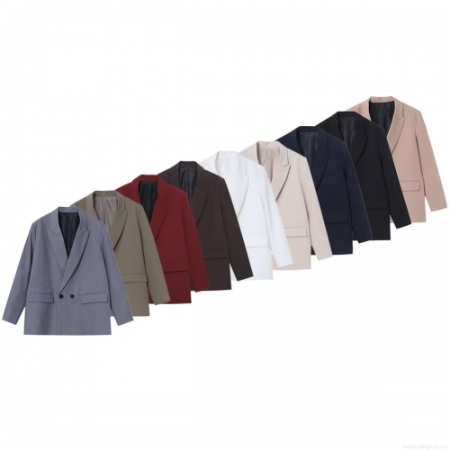 Women's Casual Blazer Loose Fit Solid Color Double Breasted Suit Jacket For Office Commuter Ladies Workwear Long Sleeve Autumn Outerwear