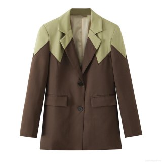 Women's Fashion Patchwork Color Block Blazer Notch Lapel Long Sleeve Single Breasted Jacket For Office Business Casual Commute Elegant Outerwear Coat
