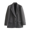 Women's Elegant Woolen Suit Jacket With Shoulder Pads Loose Oversized Solid Color Winter Blazer For Office Commute Formal Outerwear