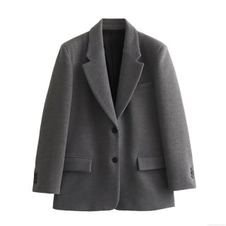 Women's Elegant Woolen Suit Jacket With Shoulder Pads Loose Oversized Solid Color Winter Blazer For Office Commute Formal Outerwear