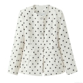 Women's Elegant Polka Dot Blazer Jacket Round Neck Rhinestone Flower Buttons Long Sleeve Office Commuter Outerwear Vintage Fashion Coats For Winter