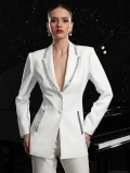 Women's Slim Fit Rhinestone Blazer Polyester Crystal Elegant Long Sleeve Suit Jacket For Party Banquet Business Office Luxury Professional Women Outerwear