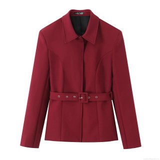 Women's Elegant Blazer Jacket Solid Color Long Sleeve Lapel V-Neck Single Breasted Outerwear With Waist Belt For Office Business Work Lady
