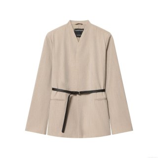 Women's Elegant Polyester Blazer Jacket With Belt Solid Color Long Sleeve Lapel Casual Outerwear For Office Daily Lady Fashion