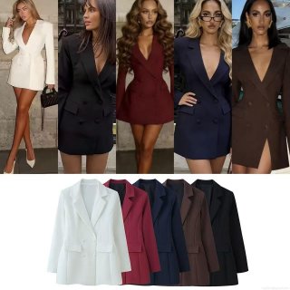 Women's Double Breasted Blazer Jacket Slim Fit Lapel Long Sleeve Polyester Solid Color Work Office Formal Casual Elegant Dress Suit Outerwear Coat
