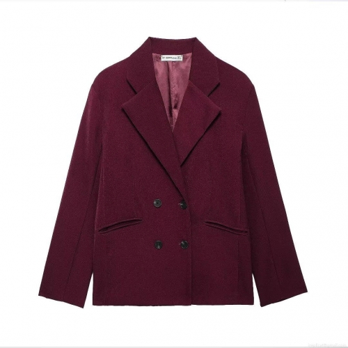 Women Double Breasted Blazer Jacket Polyester Woolen Feel Fabric Casual Loose Fit Work Office Daily Commute Vintage Academia Style For Women