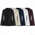 Women's Slim Fit Commuter Blazer Jacket With Shoulder Pads Solid Color Single Breasted Lapel Suit Jacket For Office Lady Elegant Workwear Outwear