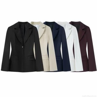 Women's Slim Fit Commuter Blazer Jacket With Shoulder Pads Solid Color Single Breasted Lapel Suit Jacket For Office Lady Elegant Workwear Outwear