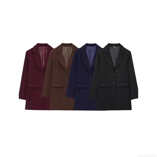 Women's Casual Blazer Jacket Polyester Twill Long Sleeve Single Breasted Mid-Length Professional Office Suit Jacket With Flap Pockets Solid Color Workwear Elegant Outerwear For Ladies