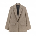 Women's Casual Single Button Herringbone Blazer Office Notch Lapel Suit Jacket Slim Fit Elegant Outwear For Business Commute Ladies