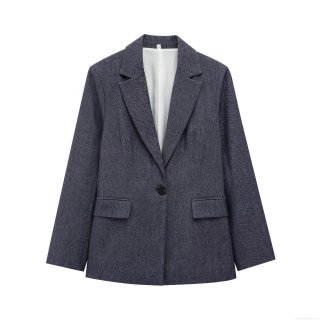 Women's Elegant Shoulder Padded Blazer Jacket Single Breasted Notch Lapel Twill Suit Coat Office Lady Workwear Fashion Outerwear