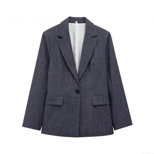 Women's Elegant Shoulder Padded Blazer Jacket Single Breasted Notch Lapel Twill Suit Coat Office Lady Workwear Fashion Outerwear