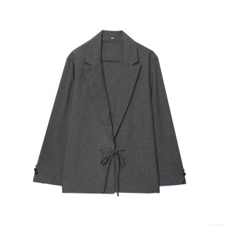 Women's Minimalist Belted Blazer Notch Lapel Solid Color Polyester Long Sleeve Suit Jacket For Office Lady Daily Casual Elegant Fashion Outerwear