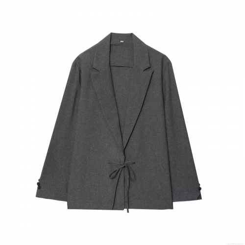 Women's Minimalist Belted Blazer Notch Lapel Solid Color Polyester Long Sleeve Suit Jacket For Office Lady Daily Casual Elegant Fashion Outerwear