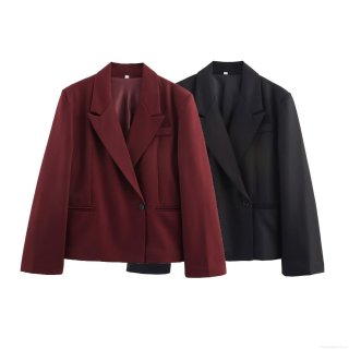 Women's Casual Blazer Jacket Short Suit Coat Polyester Notch Lapel Single Button Long Sleeve Elegant Outerwear For Office Commuting