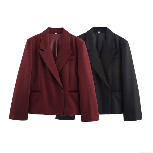 Women's Casual Blazer Jacket Short Suit Coat Polyester Notch Lapel Single Button Long Sleeve Elegant Outerwear For Office Commuting