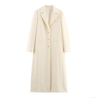 Women Longline Blazer Coat Solid Cream White Single Breasted Maxi Overcoat Elegant Office Lady Style Versatile Polyester Outerwear Jacket