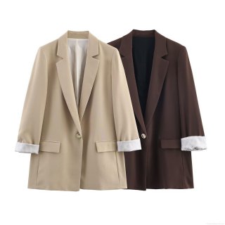 Women's Casual Blazer Jacket Polyester Long Sleeve Striped Cuff Lining Lapel Single Button Office Lady Professional Outerwear