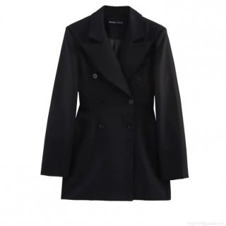 Women's Black Double Breasted Blazer Jacket With Padded Shoulders Elegant Satin Finish Solid Color Long Sleeve Suit Jacket For Office Business Party Ladies Formal Outerwear