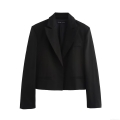 Women's Cropped Blazer Jacket Polyester Solid Color Long Sleeve Lapel Single Breasted Short Suit Coat For Office Casual Daily Wear Elegant Chic Outerwear