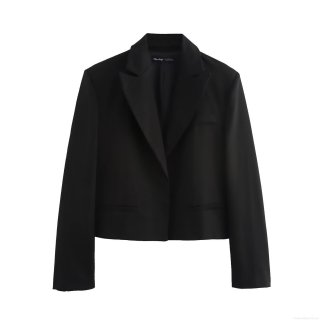 Women's Cropped Blazer Jacket Polyester Solid Color Long Sleeve Lapel Single Breasted Short Suit Coat For Office Casual Daily Wear Elegant Chic Outerwear
