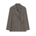 Women's Plaid Blazer Herringbone Tweed Jacket Single Breasted V-Neck Loose Fit Commuter Outerwear For Office Lady Elegant Casual Coat