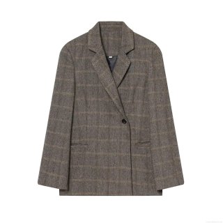 Women's Plaid Blazer Herringbone Tweed Jacket Single Breasted V-Neck Loose Fit Commuter Outerwear For Office Lady Elegant Casual Coat