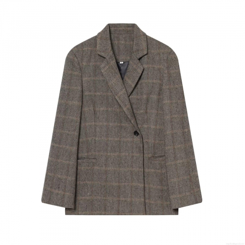 Women's Plaid Blazer Herringbone Tweed Jacket Single Breasted V-Neck Loose Fit Commuter Outerwear For Office Lady Elegant Casual Coat