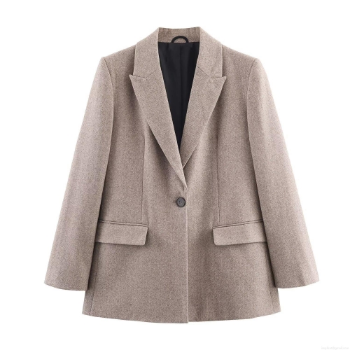 Women's Herringbone Blazer Elegant Polyester Woolen Texture Single Breasted Lapel Collar Jacket Long Sleeve Office Work Casual Daily Vintage Outwear