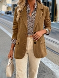 Women's Faux Suede Blazer Jacket 100% Polyester Single Breasted Two Button Lapel Mid Length Outerwear For Office Commuting Elegant Casual Autumn Coat