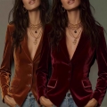 Elegant Women's Velvet Blazer Slim Fit Solid Color Long Sleeve Suit Jacket With Gold Buttons Office Commute Velveteen Outerwear Jacket For Ladies