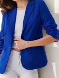 Women's Slim Fit Blazer Jacket 100% Polyester Single Button 3/4 Ruched Sleeve Office Commute Casual Solid Color Temperament Elegant Outerwear