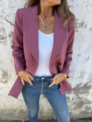 Women's Fashion Casual Blazer Notch Lapel Double Breasted Jacket Office Wear Long Sleeve Polyester Spandex Outerwear Coat Plus Size