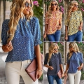 Women's Floral Blouse Viscose Breathable Short Sleeve Puff Sleeve Mock Neck Casual Vacation Commute Shirts Top for Women Summer Fashion