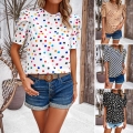 Women's Puff Sleeve Polka Dot Blouse 100% Polyester Frill Neck Short Sleeve Top For Summer Casual Commute Fashion Elegant Printed Shirt