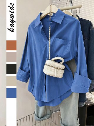 Women's Casual Long Sleeve Shirt Polyester Woven Fabric Button Down Loose Fit Lapel Collar Vacation Daily Leisure Solid Color Classic Versatile With Chest Pocket