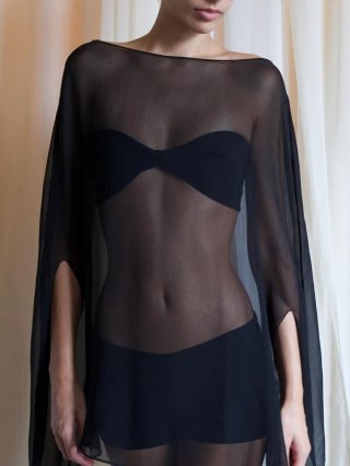 Women's Sexy Sheer Chiffon Cover Up Top Loose See Through Long Sleeve Blouse Streetwear Oversized Pullover Shirt For Beach Vacation