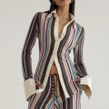 Fashion Women's Striped Long Sleeve Shirt Turn-down Collar Single Breasted Polyester Blend Casual Office Slim Fit Patchwork Streetwear Blouse Tops For Women
