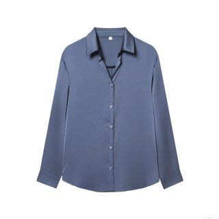 Elegant Women's Satin Blouse Loose Fit Long Sleeve Button Down Shirt Urban Commuter Solid Color Polyester Tops for Office Daily Wear Fashion