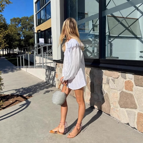 Women French Vintage White Cotton Blouse Elegant Hollow Out Lace Peter Pan Collar Top Loose Lantern Sleeve Tied Cuffs Shirt For Spring Vacation Dating Lady