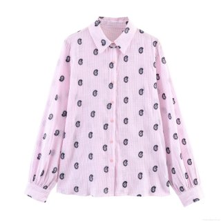 Women's Long Sleeve Striped Paisley Embroidered Shirt Polyester Loose Fit Casual Sweet Blouse Top Spring Autumn Fashion For Women