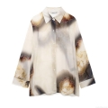Women's Abstract Tie Dye Print Satin Blouse Elegant Long Sleeve Shirt Lapel Loose Button Down Top Office Commuter Fashion Streetwear Casual Blouse