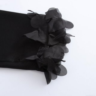 Women Elegant V-Neck Long Sleeve Blouse With 3D Floral Applique Decoration Solid Black Intellectual Urban Office Tops For Women