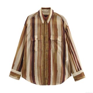 Women's Casual Loose Stripe Blouse Long Sleeve Button Down Shirt Lightweight Polyester Tops Commuter European Style Streetwear for Spring Summer Autumn