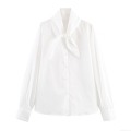 Women's Elegant Long Sleeve White Blouse With Lace Trim Pearl Button Scarf Collar Bow Tie Sweet Polyester Shirt Top For Daily Commute Office Lady
