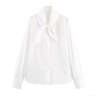 Women's Elegant Long Sleeve White Blouse With Lace Trim Pearl Button Scarf Collar Bow Tie Sweet Polyester Shirt Top For Daily Commute Office Lady